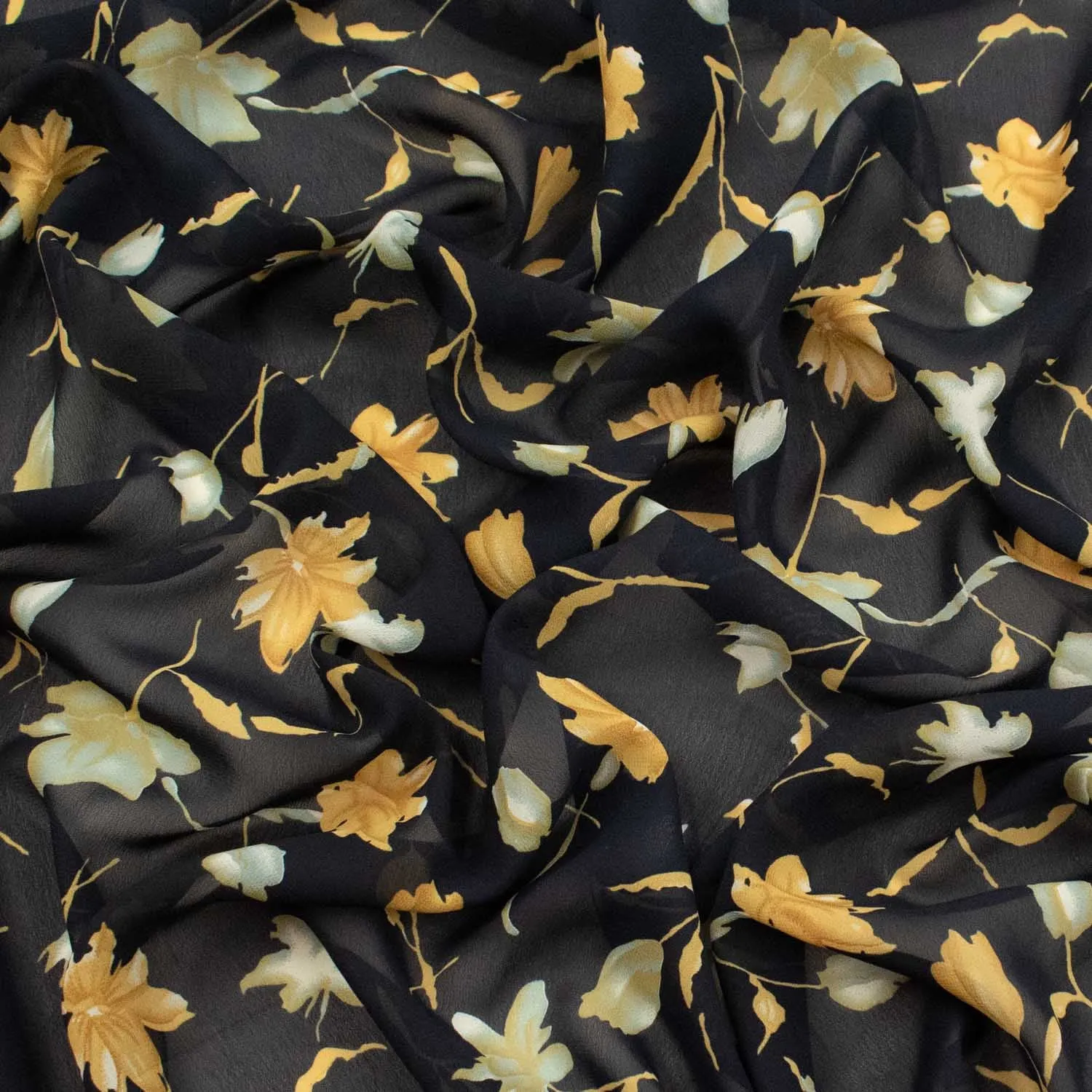 Printed Chiffon Design-Floral & Leaves