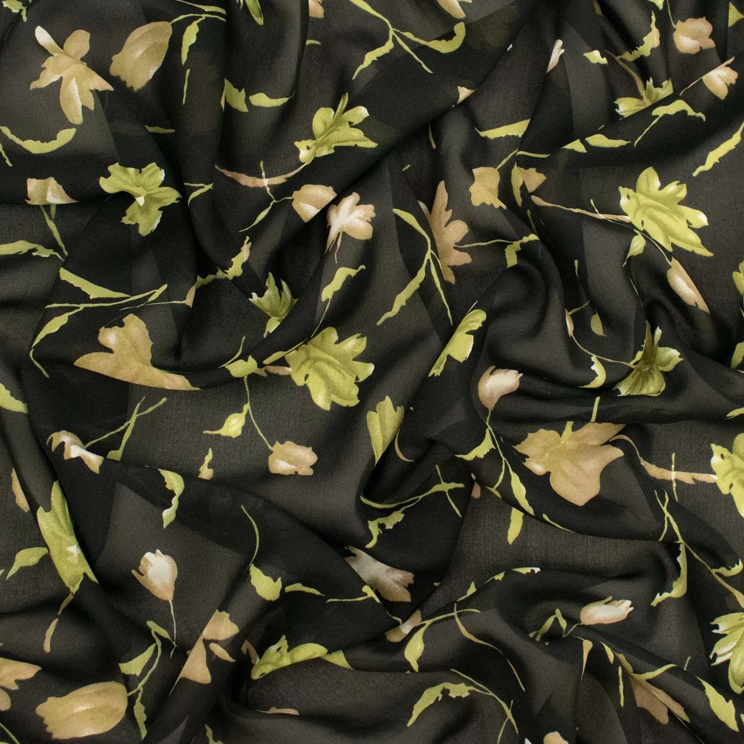 Printed Chiffon Design-Floral & Leaves