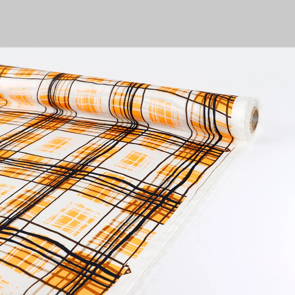 Printed Plaid Poly Twill - Orange Glow