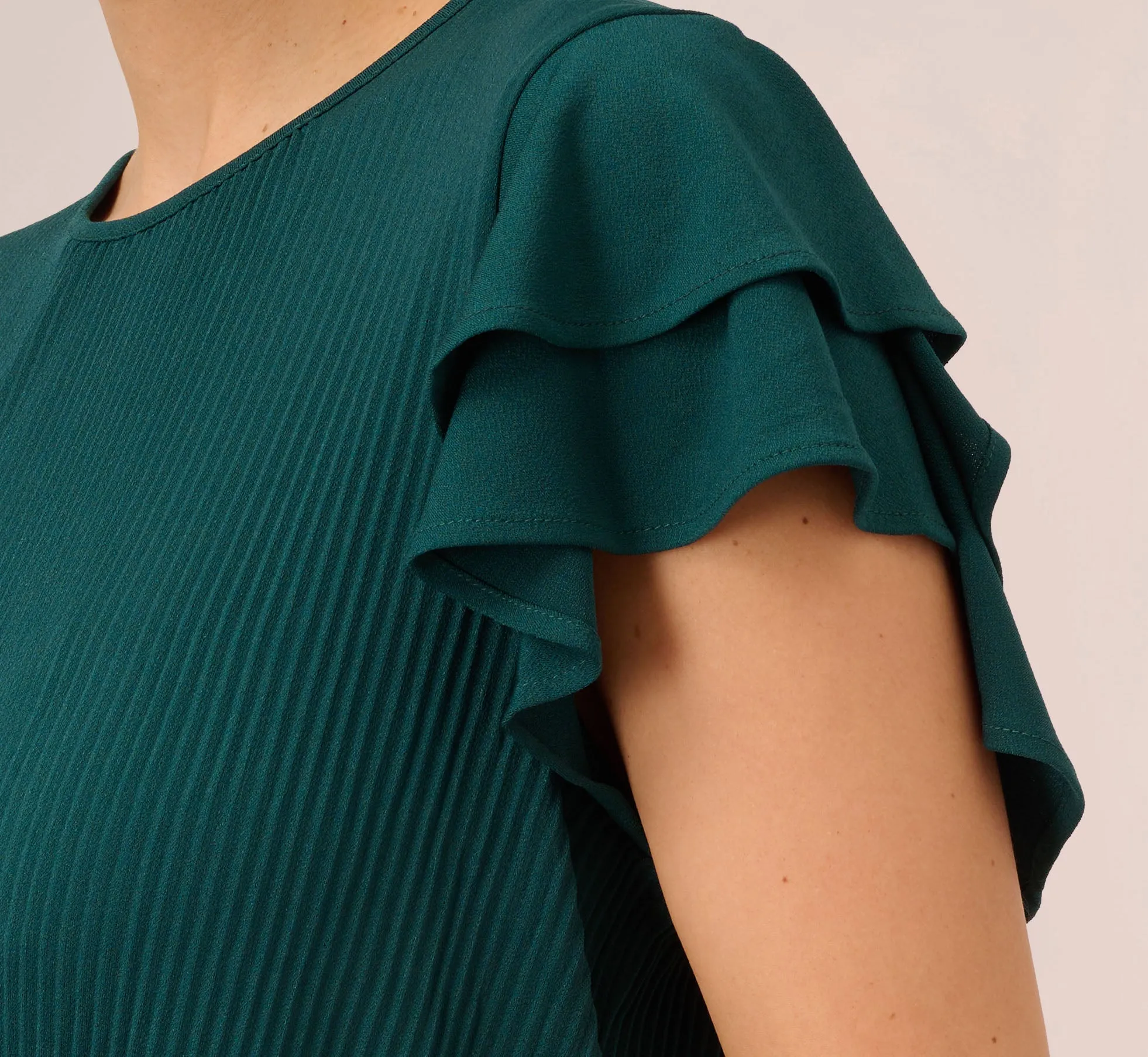 Printed Top With Double Ruffle Short Sleeves In Evergreen