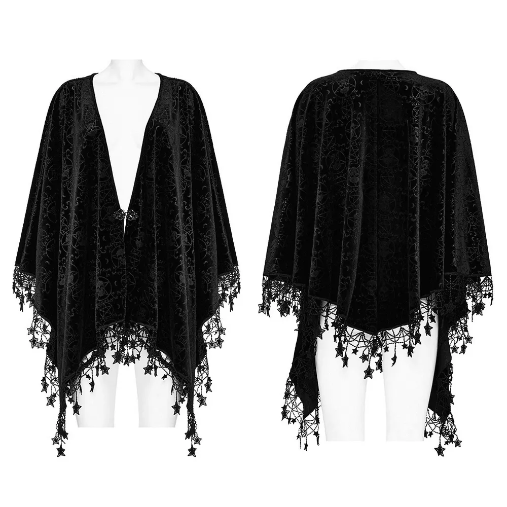 Punk Rave Occult Pentagram Cape / Women's Velvet Gothic Shawl