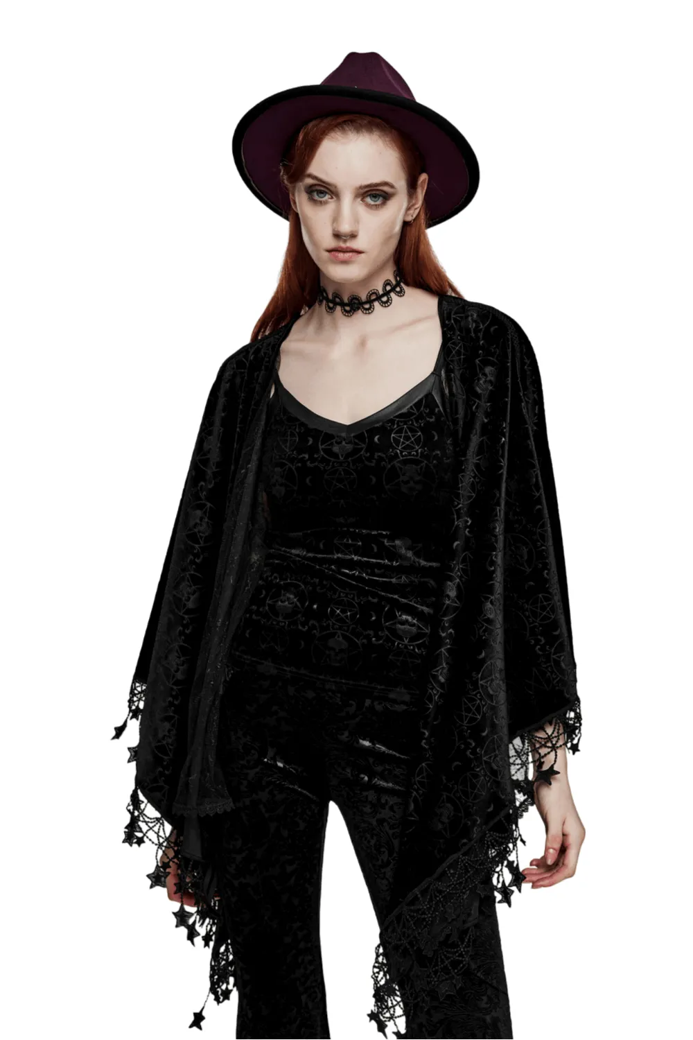 Punk Rave Occult Pentagram Cape / Women's Velvet Gothic Shawl