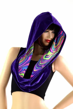 Purple Velvet & Glow Worm Reversible Infinity Festival Hood