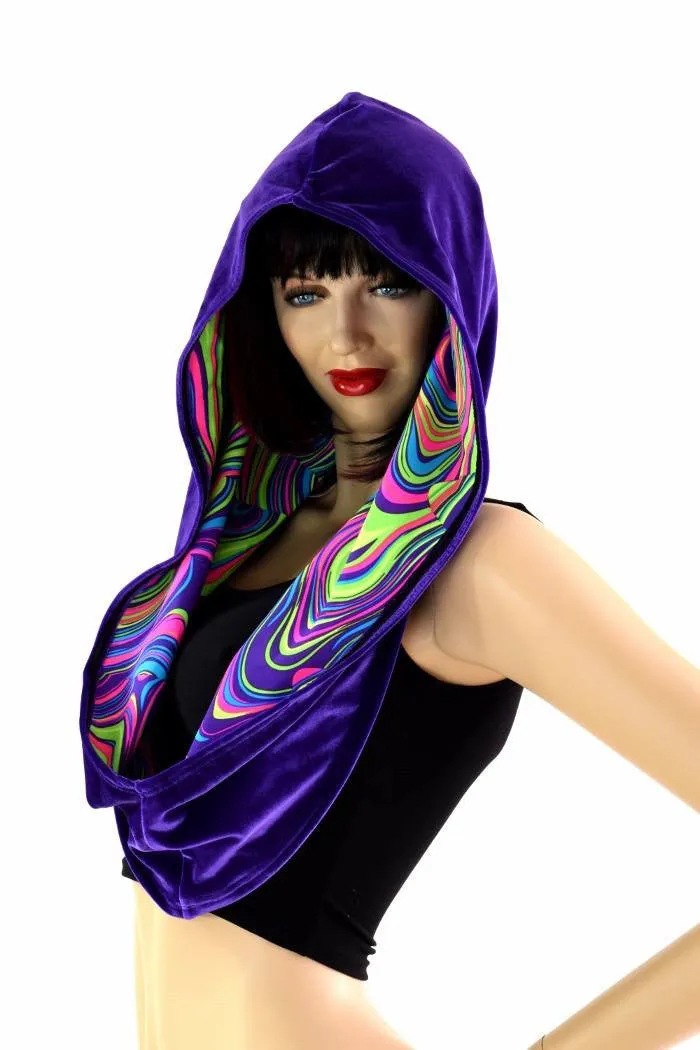 Purple Velvet & Glow Worm Reversible Infinity Festival Hood