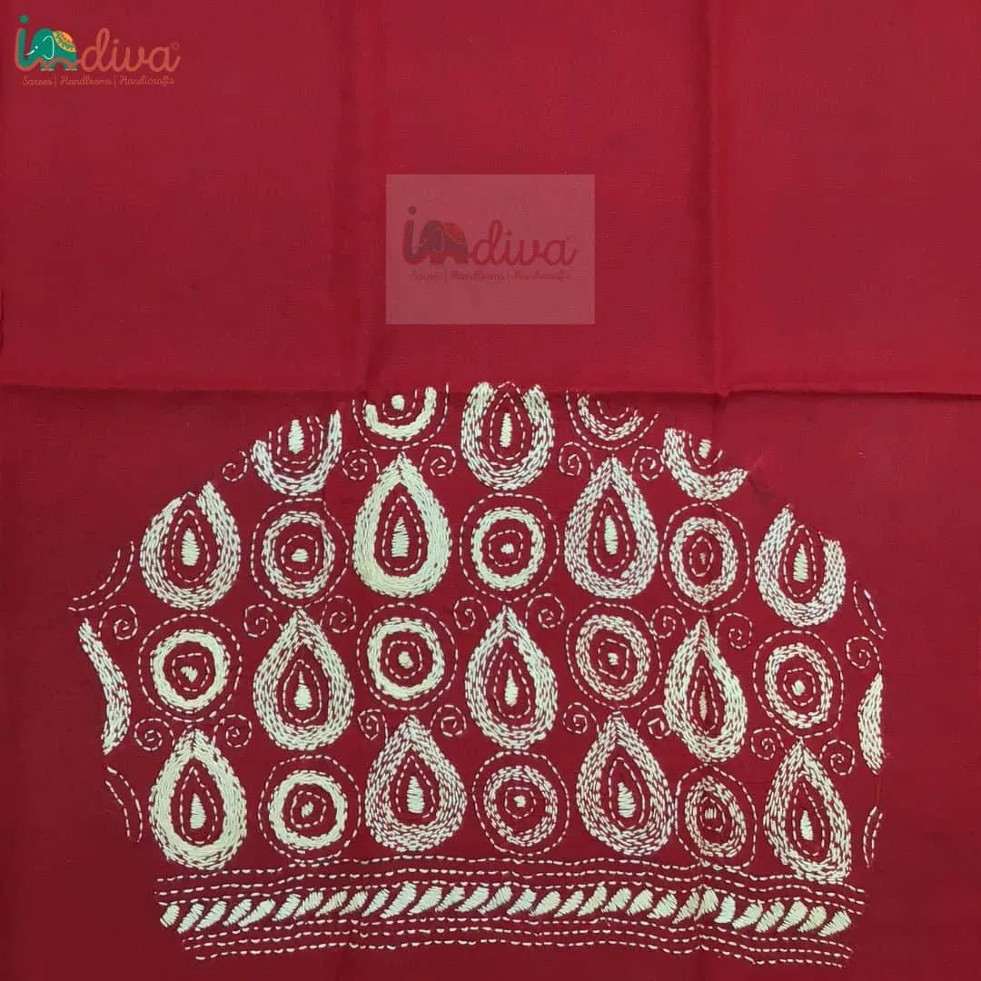 Red & Beige Kantha Blouse Fabric