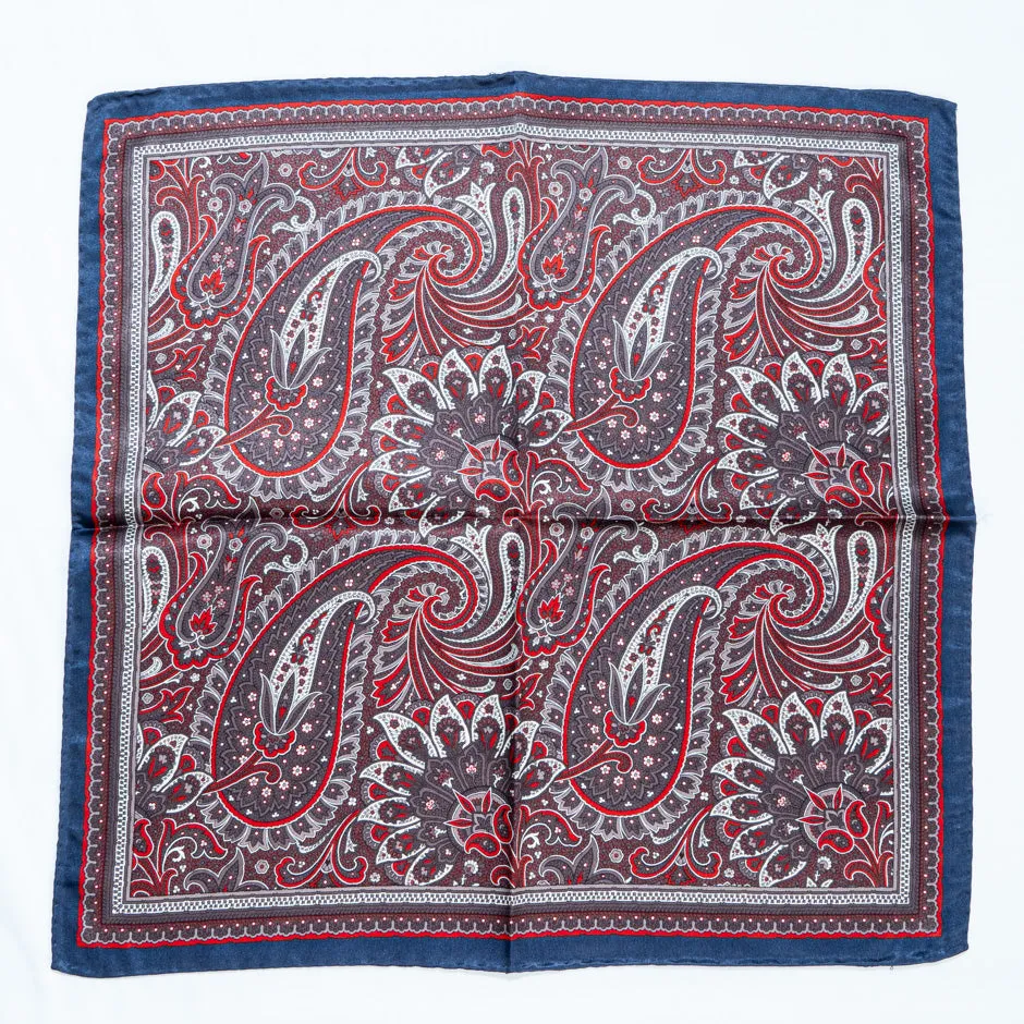 Red & Blue Pure Silk Satin Pocket Handkerchief