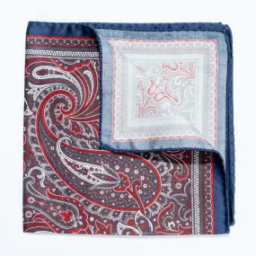 Red & Blue Pure Silk Satin Pocket Handkerchief