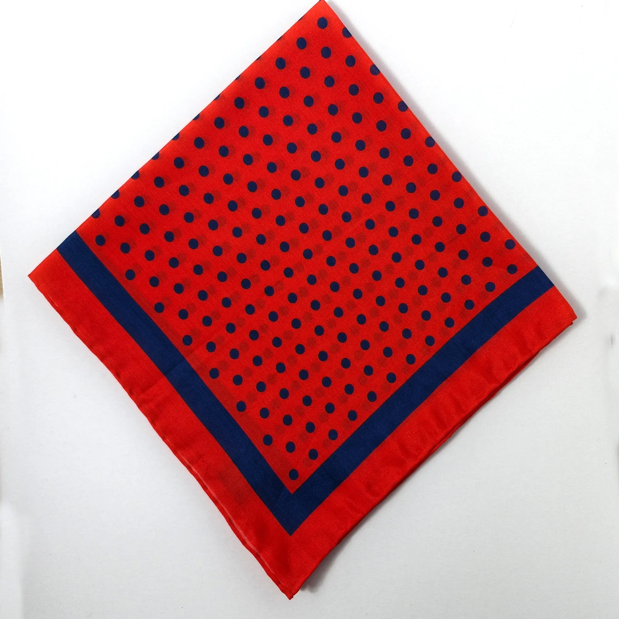 Red & Navy Polka Dot Cotton Silk Blend Pocket Square Handkerchief