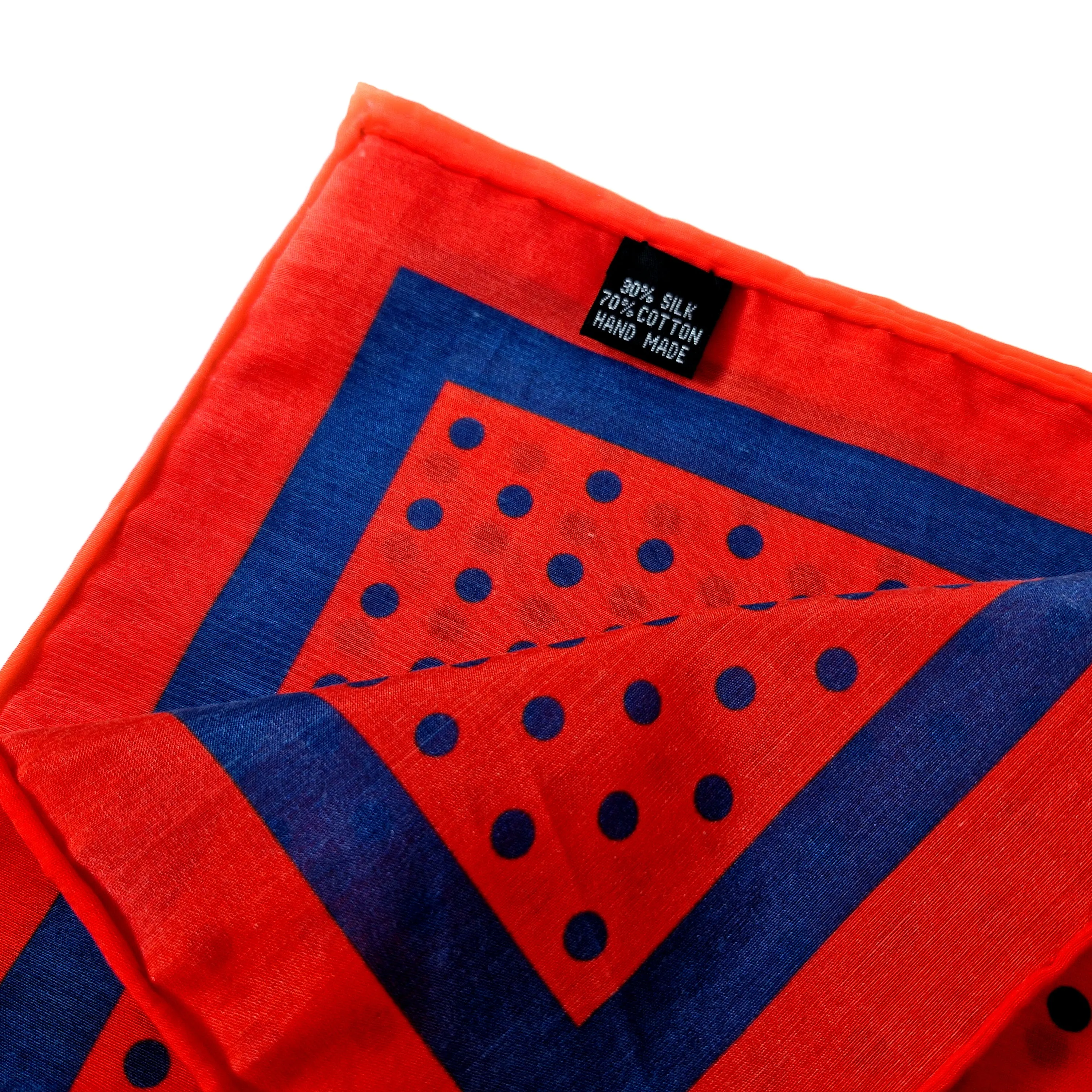 Red & Navy Polka Dot Cotton Silk Blend Pocket Square Handkerchief