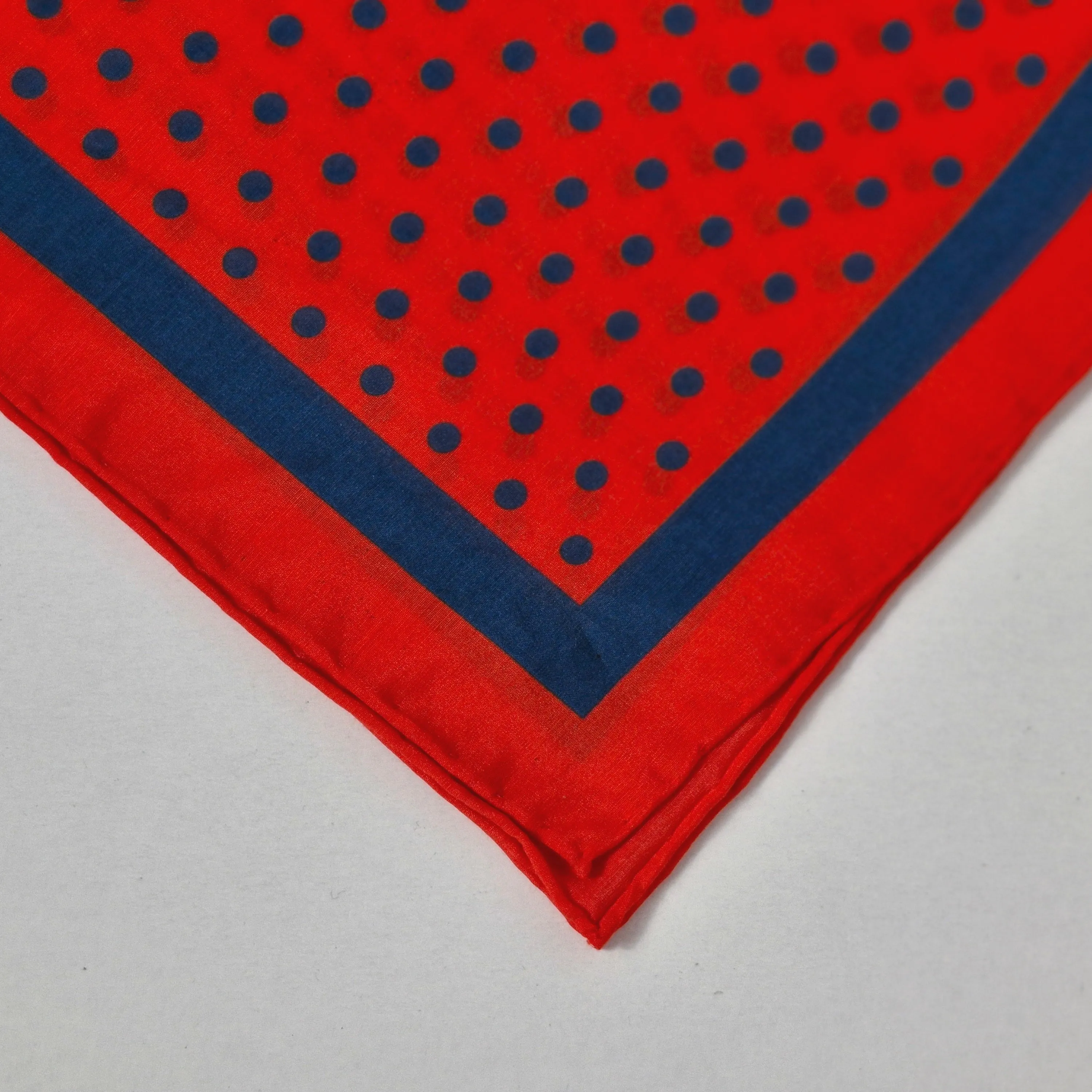 Red & Navy Polka Dot Cotton Silk Blend Pocket Square Handkerchief