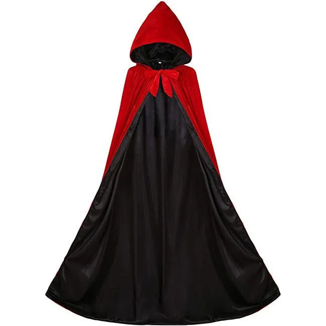 Red / Black Hooded Cloak Full Long Velvet Cape Unisex