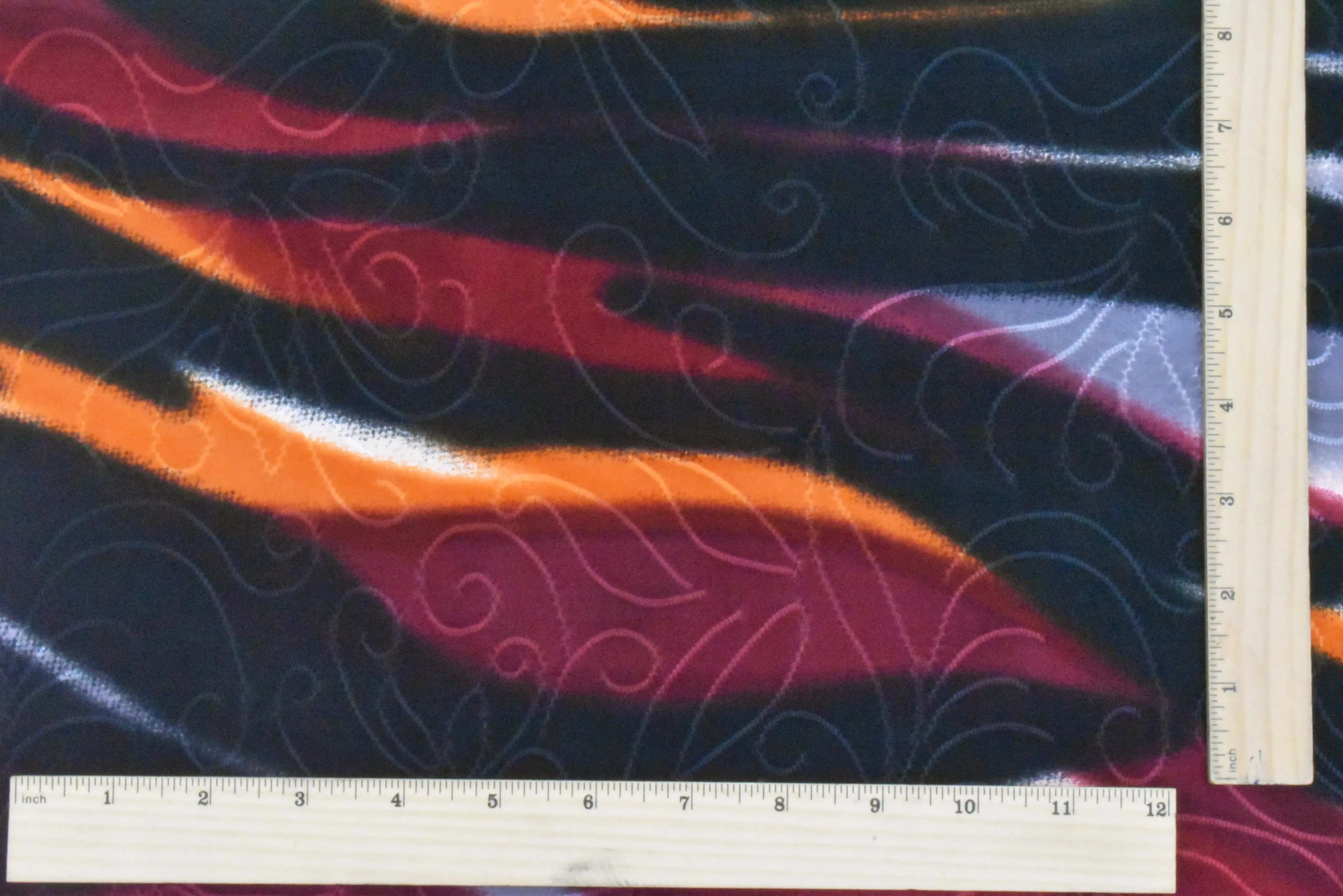 Red-Black-Multi Tie Dye Printed Embossed Stretch Jacquard Knit Fabric