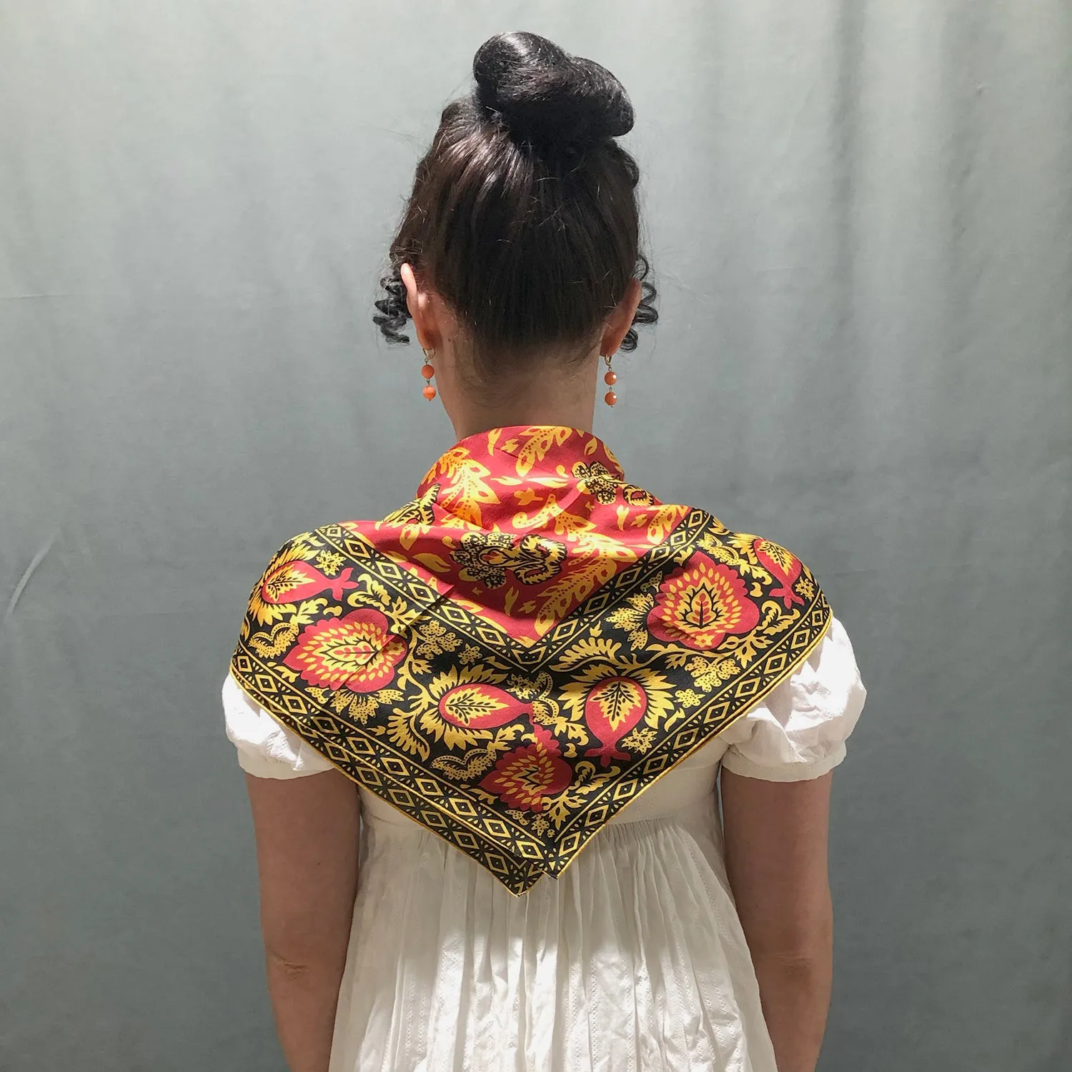 Red, Yellow & Black Flowered Silk Handkerchief