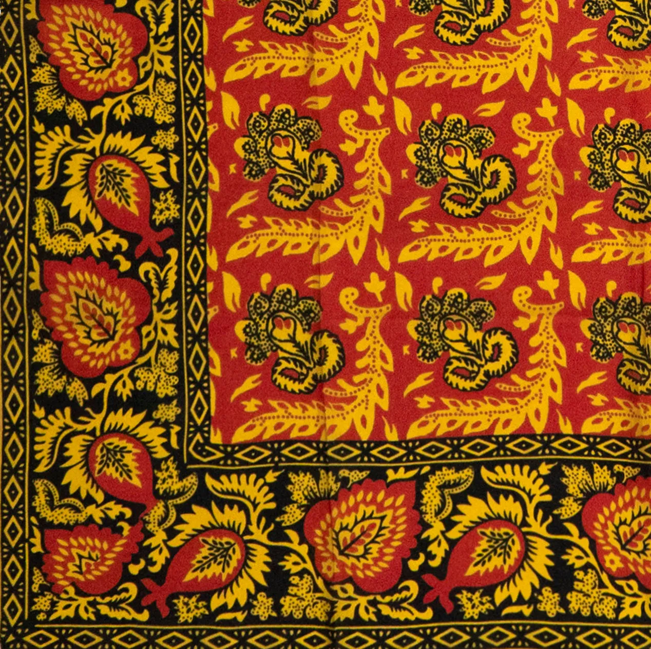 Red, Yellow & Black Flowered Silk Handkerchief