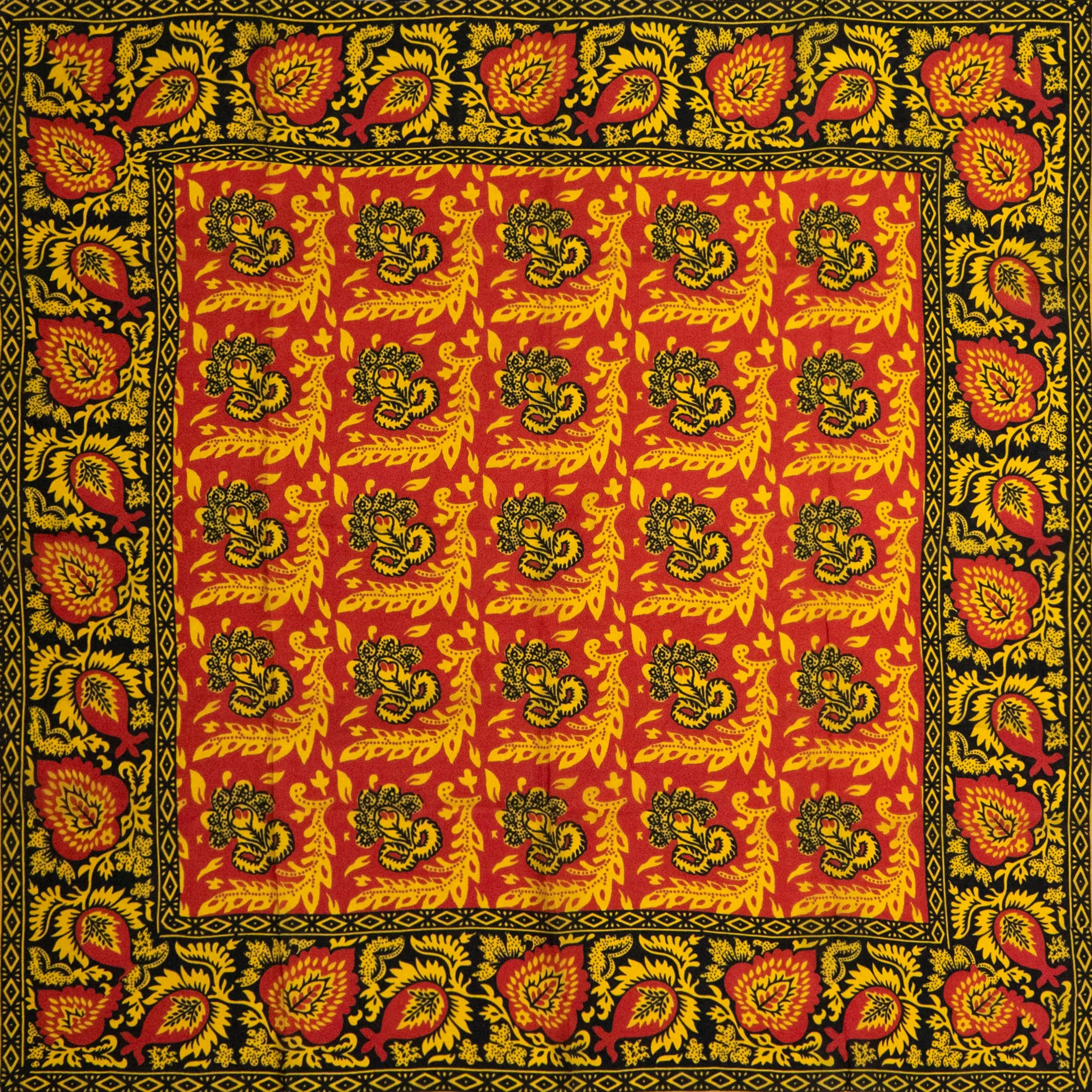 Red, Yellow & Black Flowered Silk Handkerchief