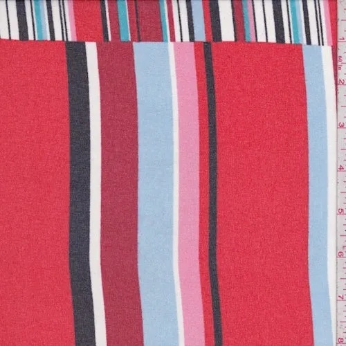 Red/Pink/Blue Stripe Patchwork Pebble Chiffon Fabric