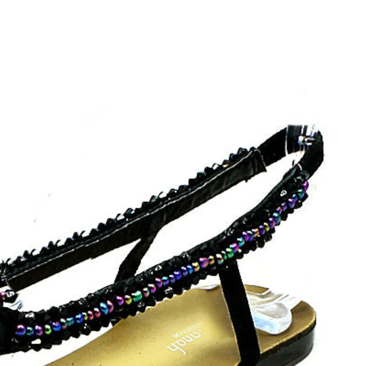 ROCKTHOSECURVES BLACK BEADED FLAT SANDALS WITH BEADED ROSETTE