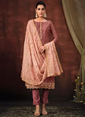 Rose Pink Sequence Embroidery Pant Style Suit