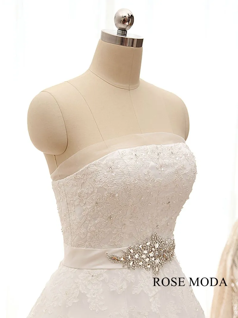 Rosemoda Crescent Neckline Ball Gown Wedding Dress with Crystal Belt