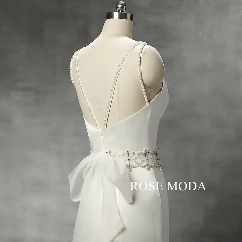 Rosemoda Criss-cross Beaded Satin Mermaid Wedding Dress