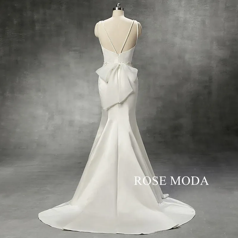 Rosemoda Criss-cross Beaded Satin Mermaid Wedding Dress