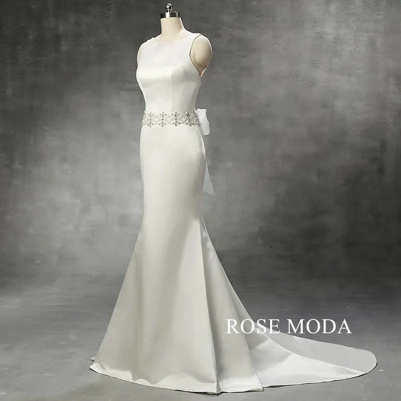 Rosemoda Criss-cross Beaded Satin Mermaid Wedding Dress