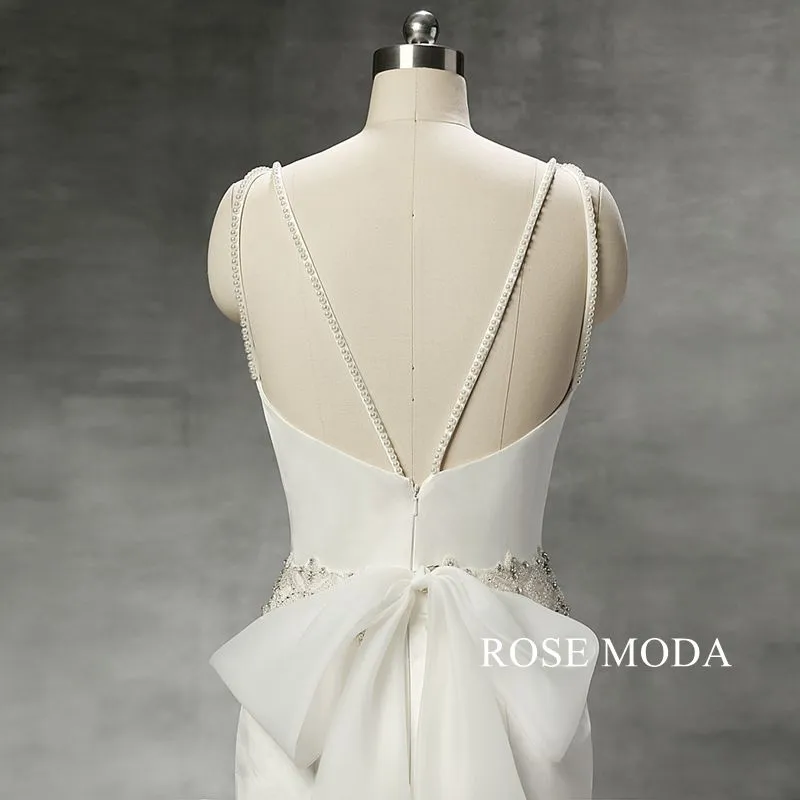 Rosemoda Criss-cross Beaded Satin Mermaid Wedding Dress