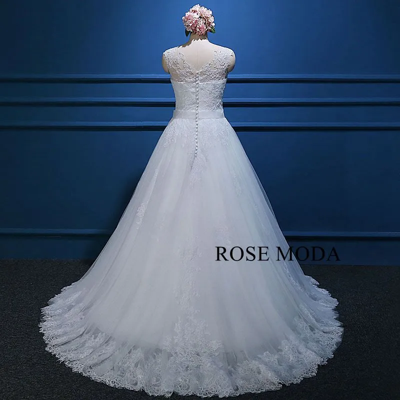 Rosemoda Illusion Cap Sleeve Lace Ball Gown Wedding Dress