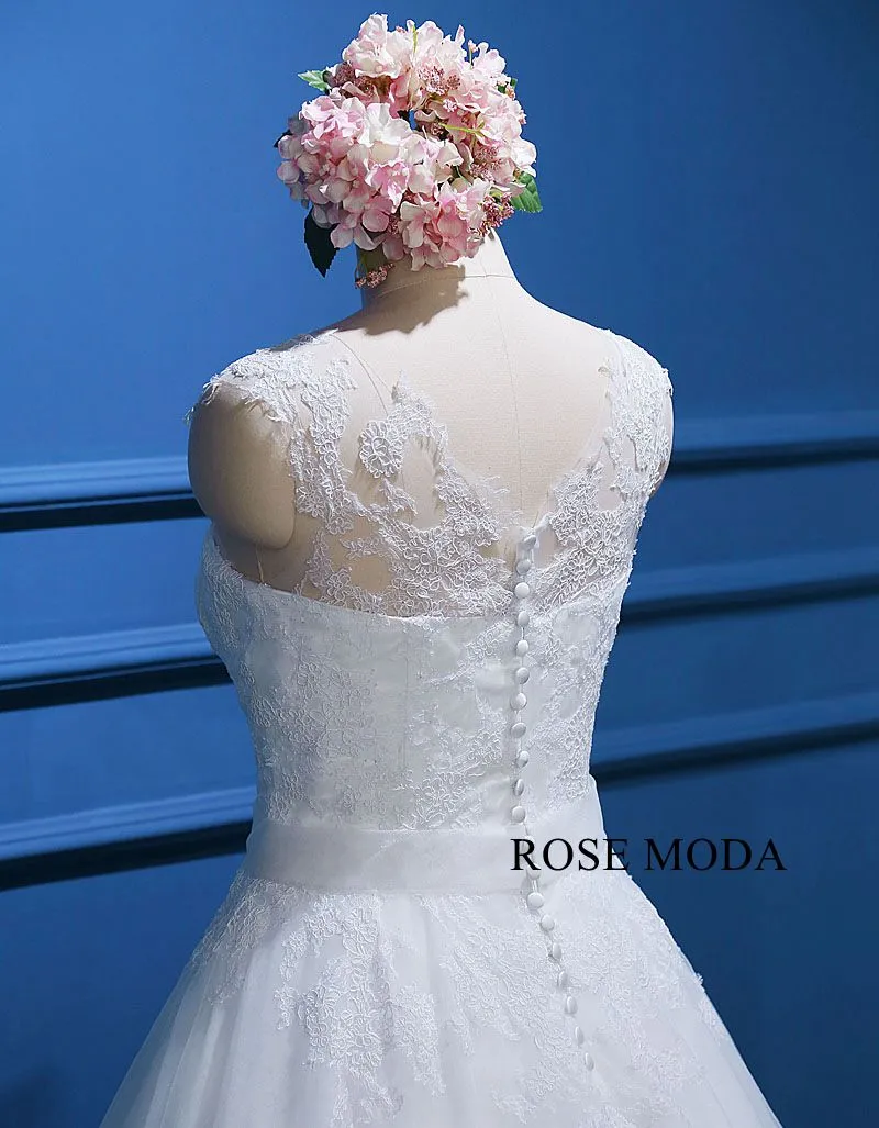 Rosemoda Illusion Cap Sleeve Lace Ball Gown Wedding Dress