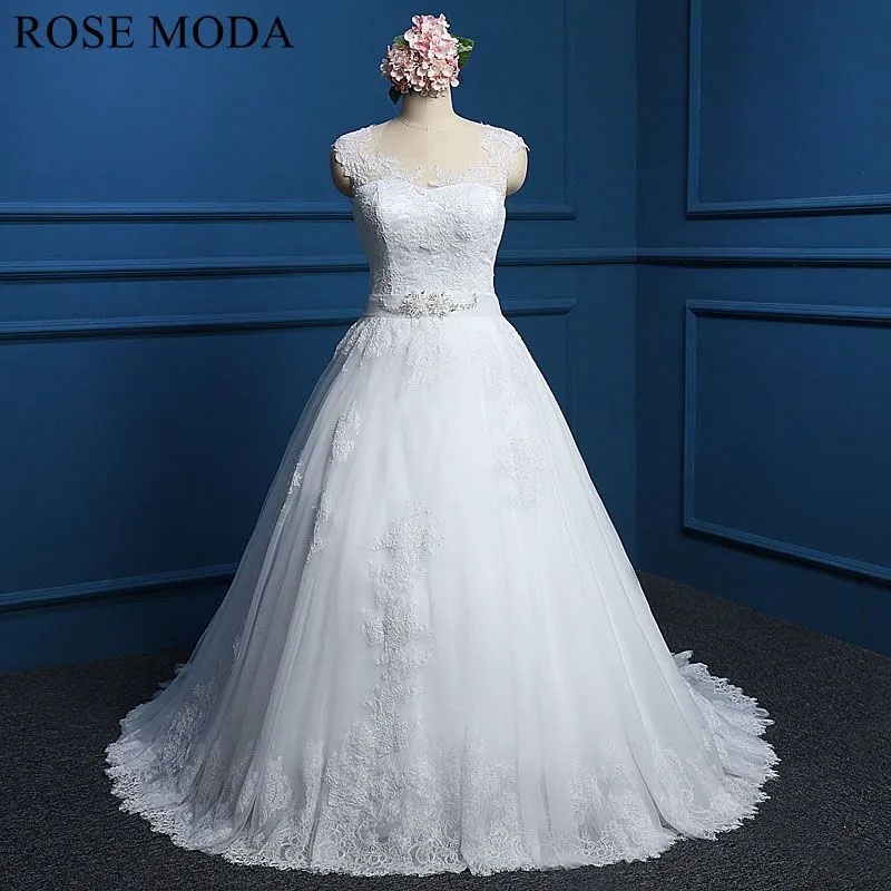 Rosemoda Illusion Cap Sleeve Lace Ball Gown Wedding Dress