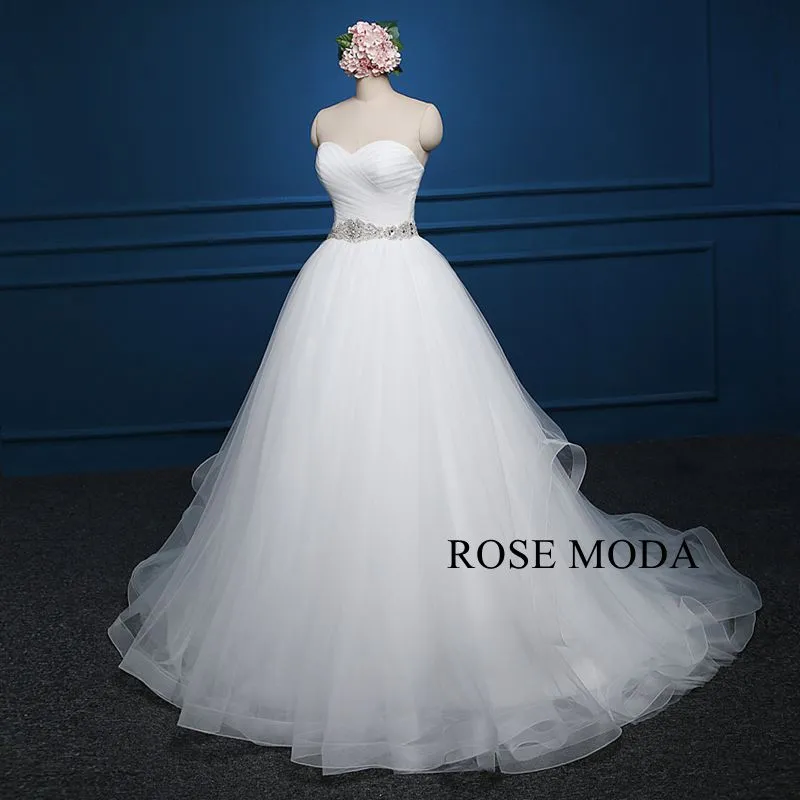 Rosemoda Rushed Structured Bodice Ball Gown Wedding Dress With Crystal Belt