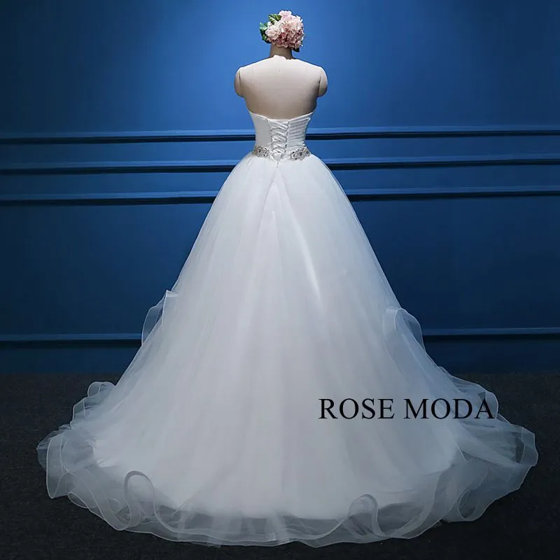 Rosemoda Rushed Structured Bodice Ball Gown Wedding Dress With Crystal Belt