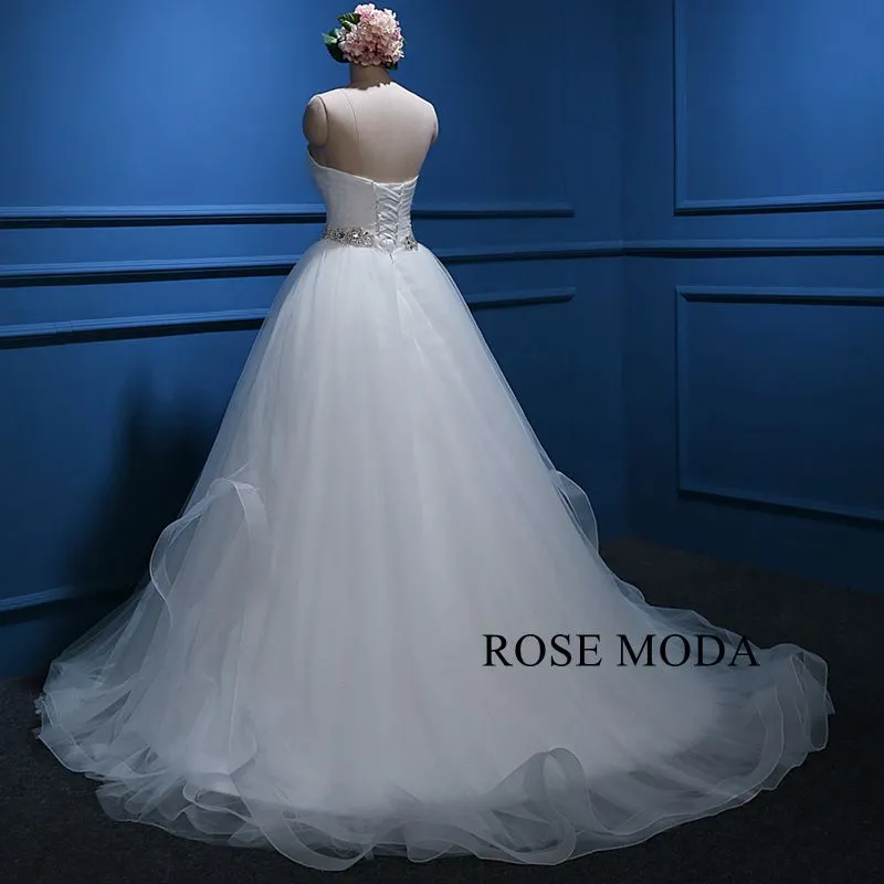 Rosemoda Rushed Structured Bodice Ball Gown Wedding Dress With Crystal Belt