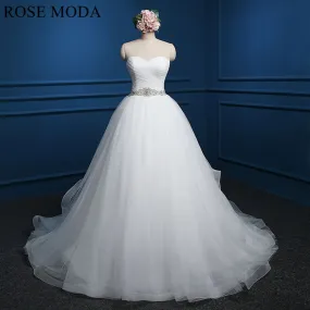 Rosemoda Rushed Structured Bodice Ball Gown Wedding Dress With Crystal Belt