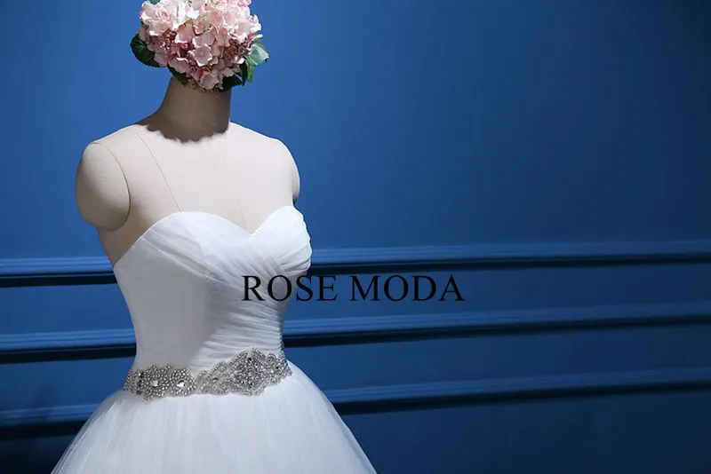 Rosemoda Rushed Structured Bodice Ball Gown Wedding Dress With Crystal Belt