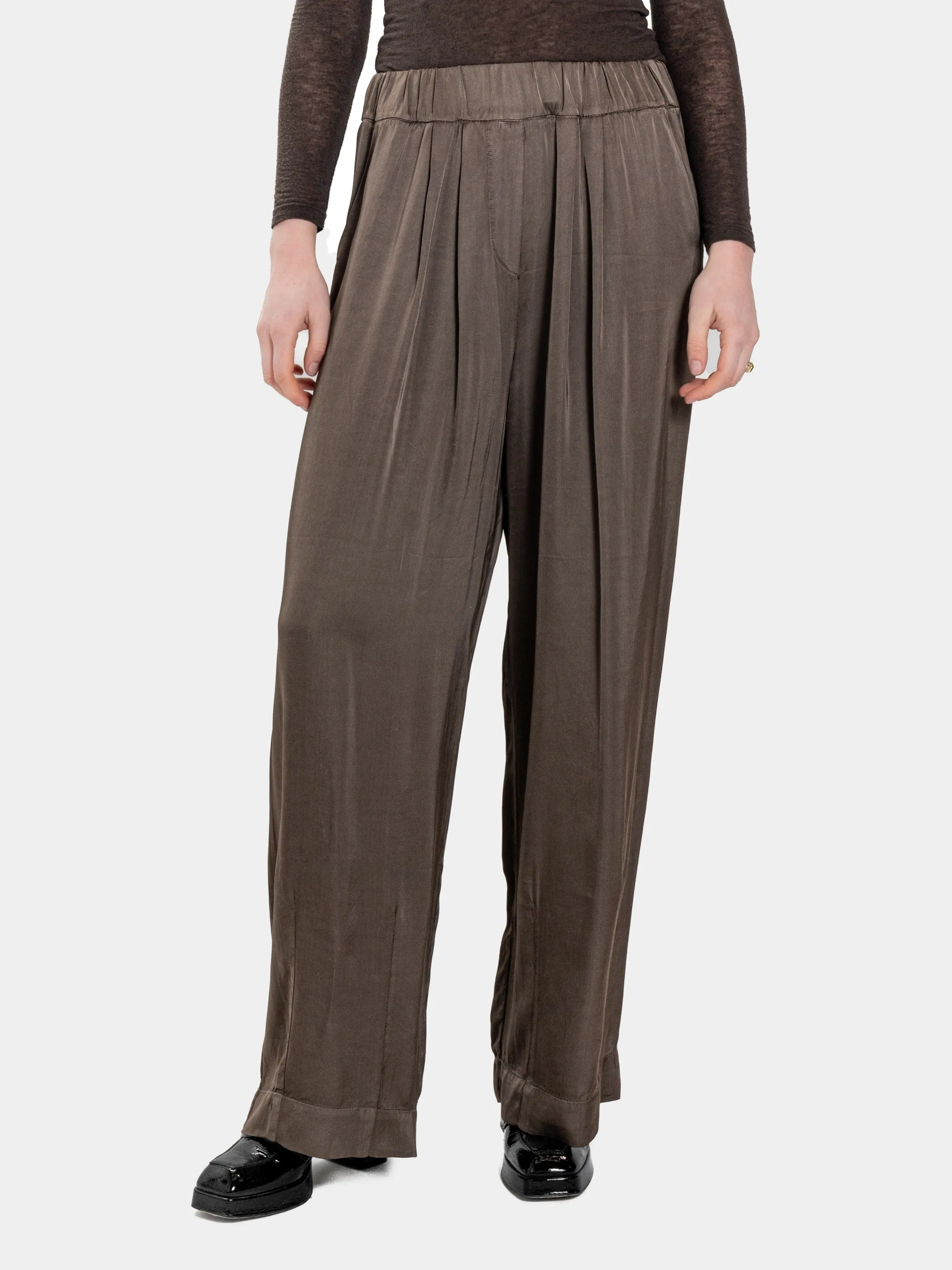 Satin Pleated Hem Trousers