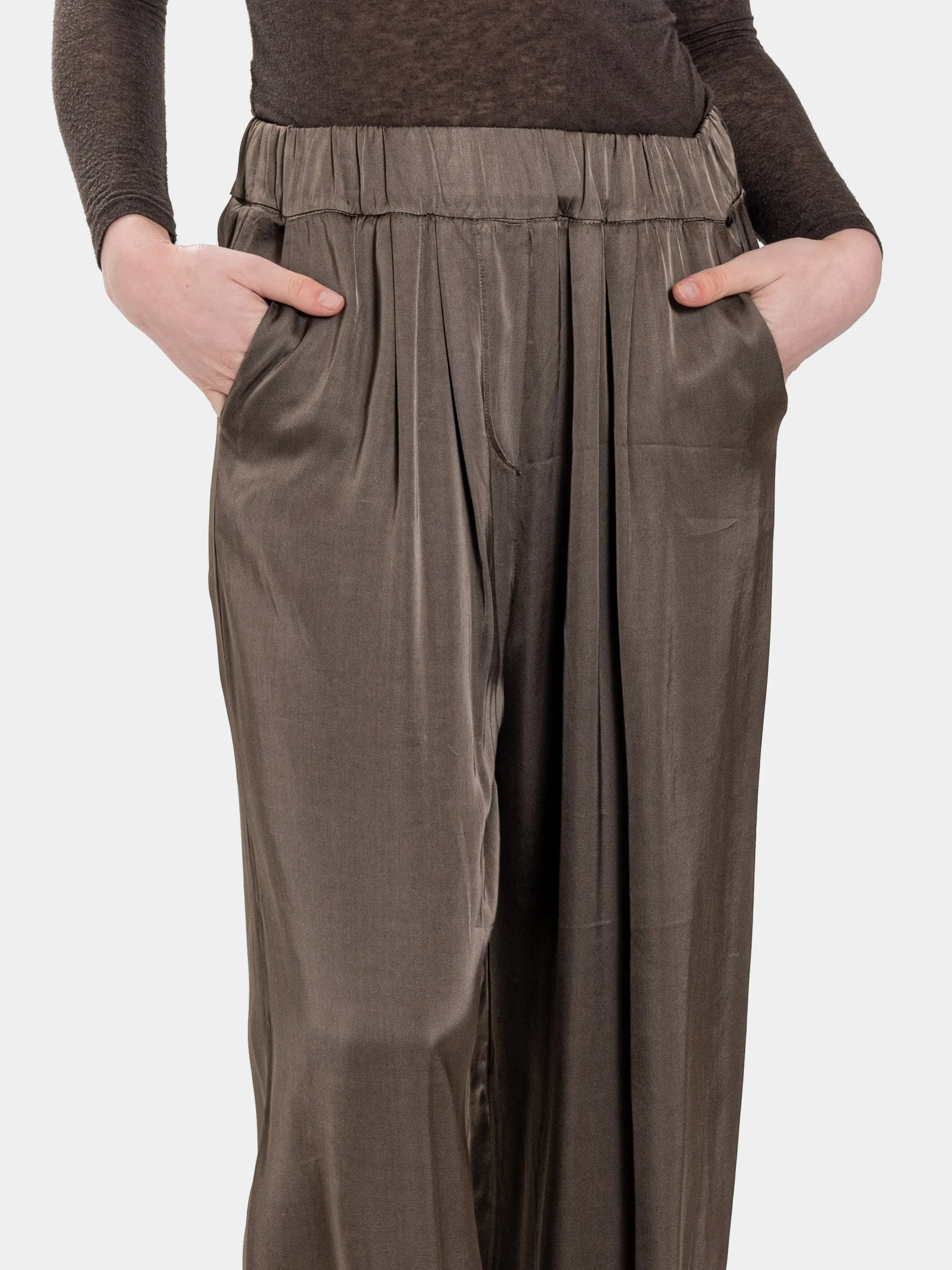 Satin Pleated Hem Trousers