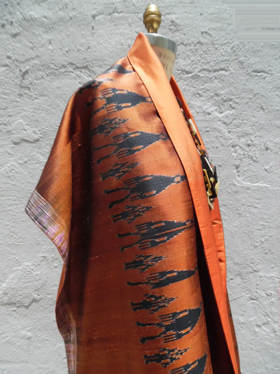 Silk Ikat Double Side Shawl Ancient Man on Copper