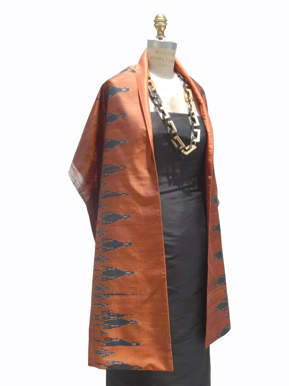 Silk Ikat Double Side Shawl Ancient Man on Copper