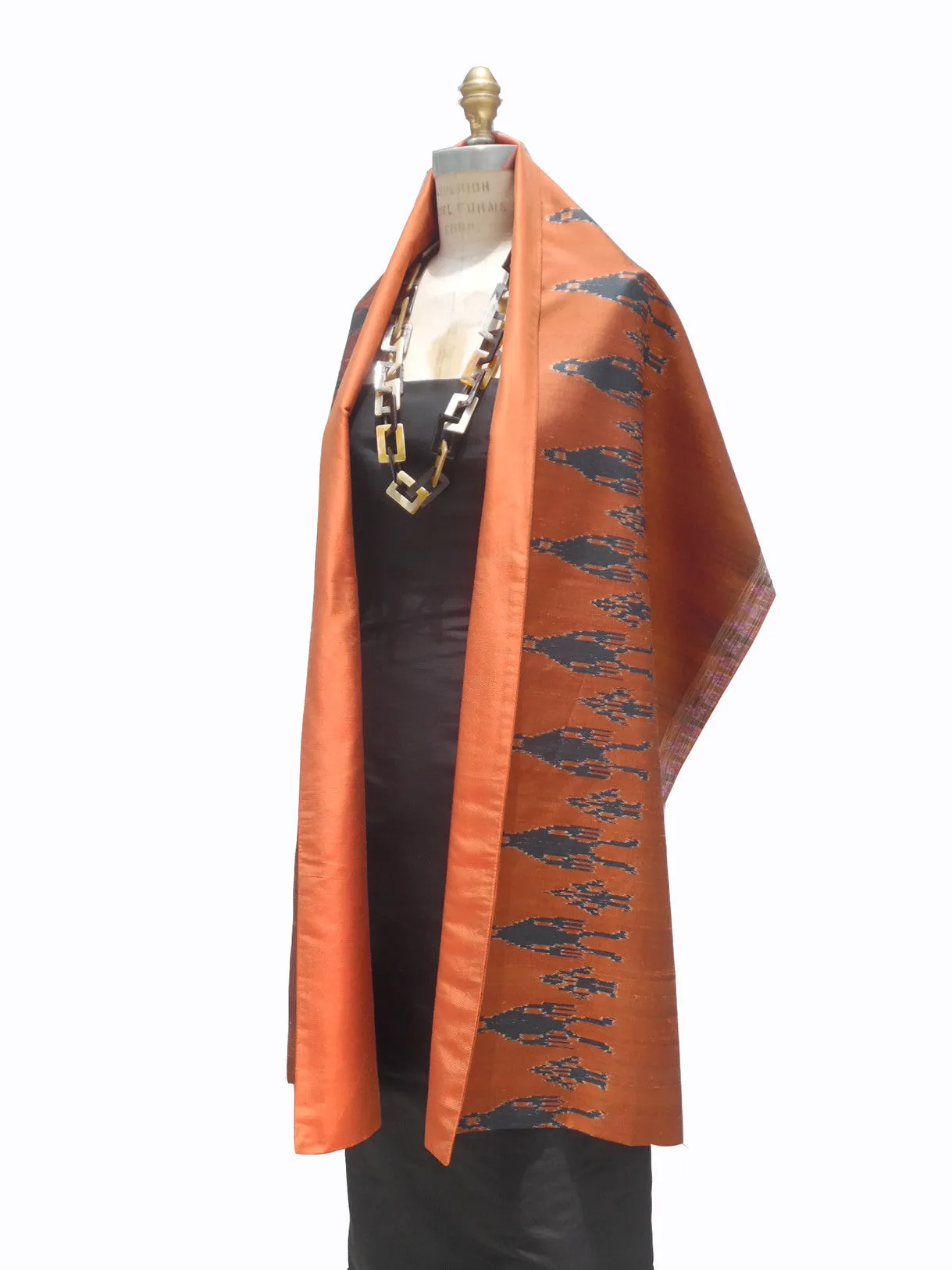 Silk Ikat Double Side Shawl Ancient Man on Copper