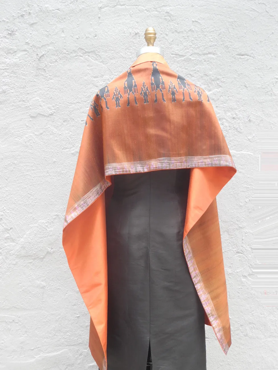 Silk Ikat Double Side Shawl Ancient Man on Copper