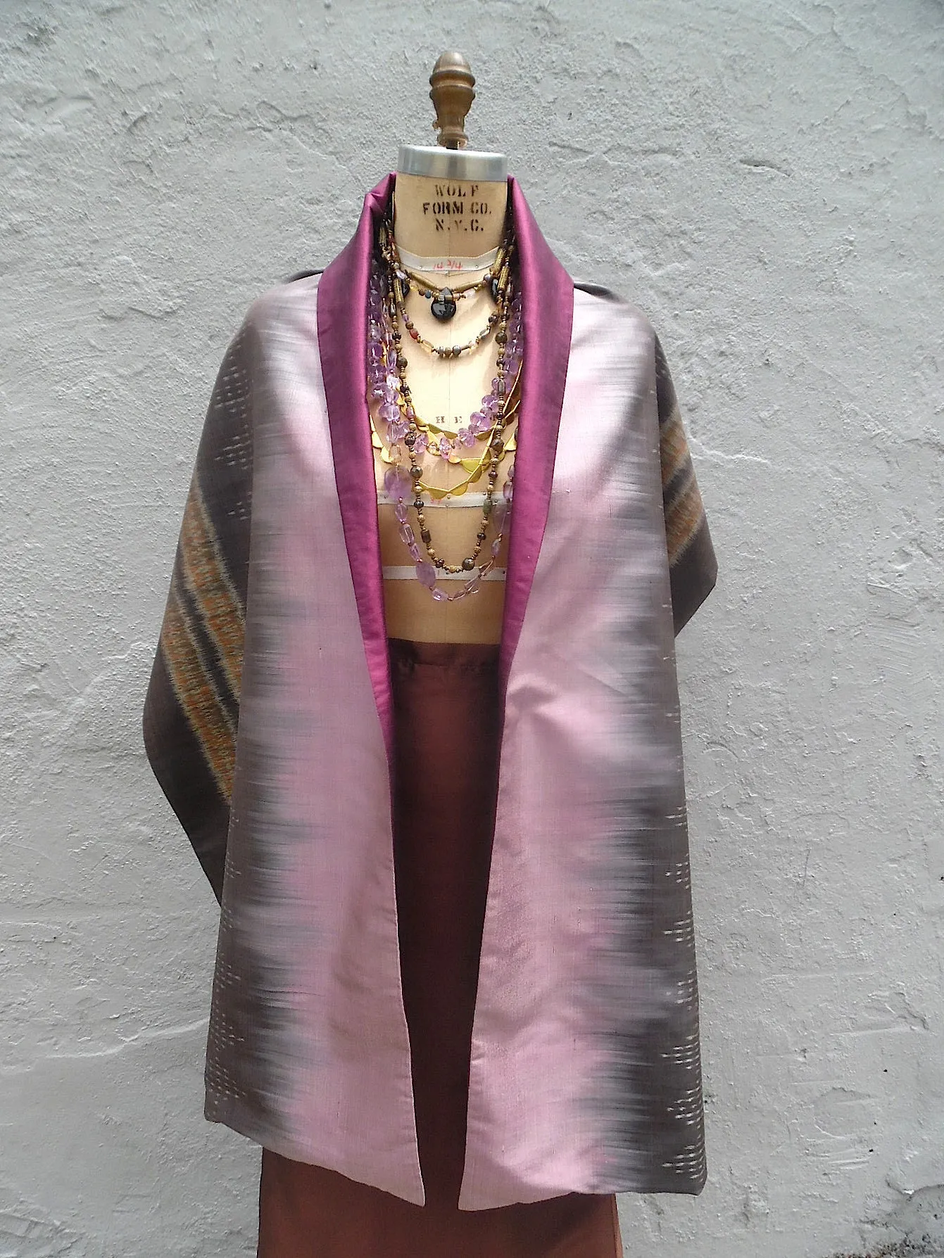 Silk Ikat Double Side Shawl Black Amethyst Eggplant