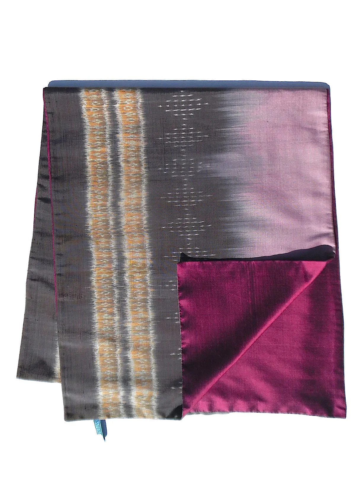 Silk Ikat Double Side Shawl Black Amethyst Eggplant