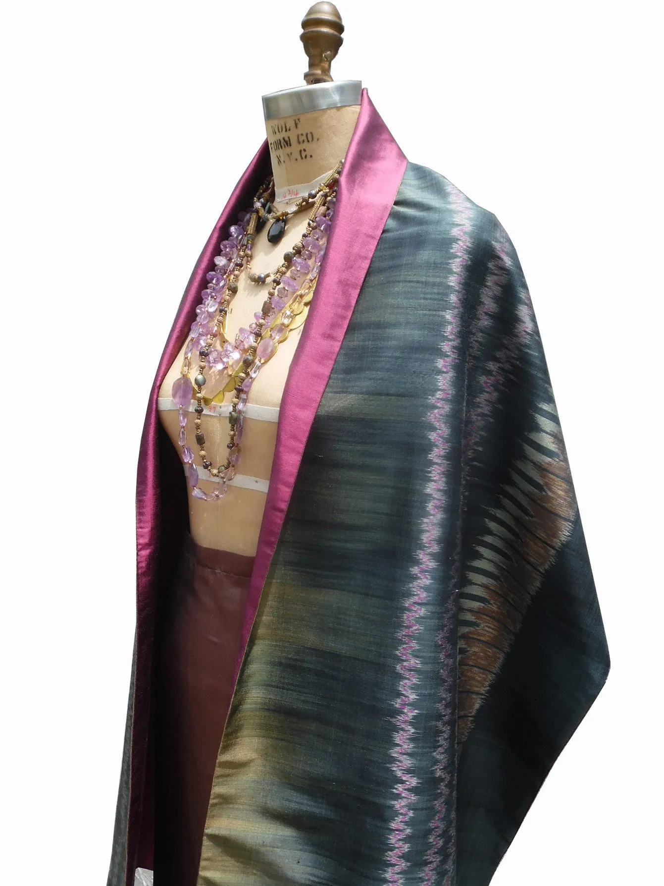 Silk Ikat Double Side Shawl Black Amethyst Eggplant