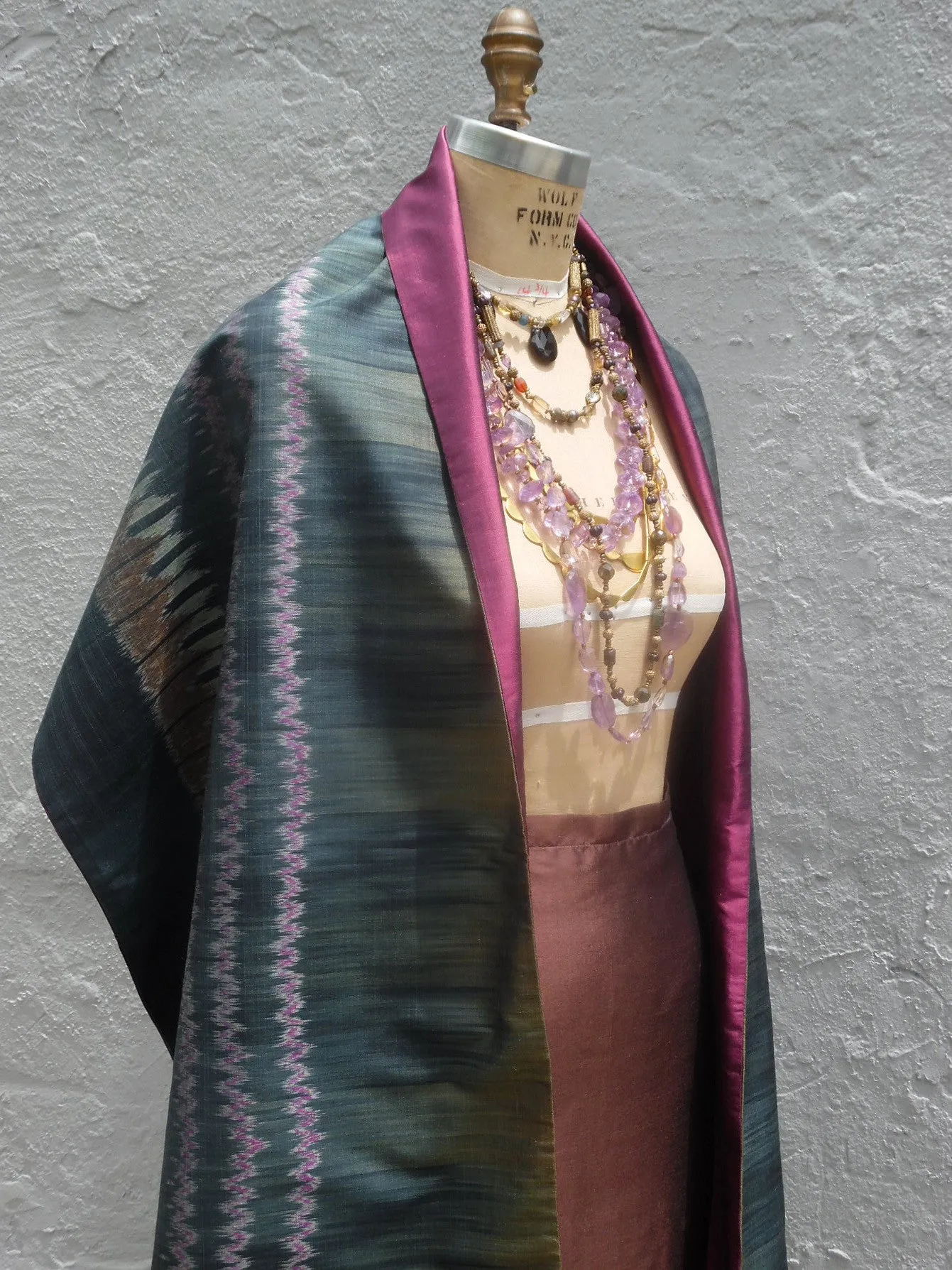 Silk Ikat Double Side Shawl Black Amethyst Eggplant