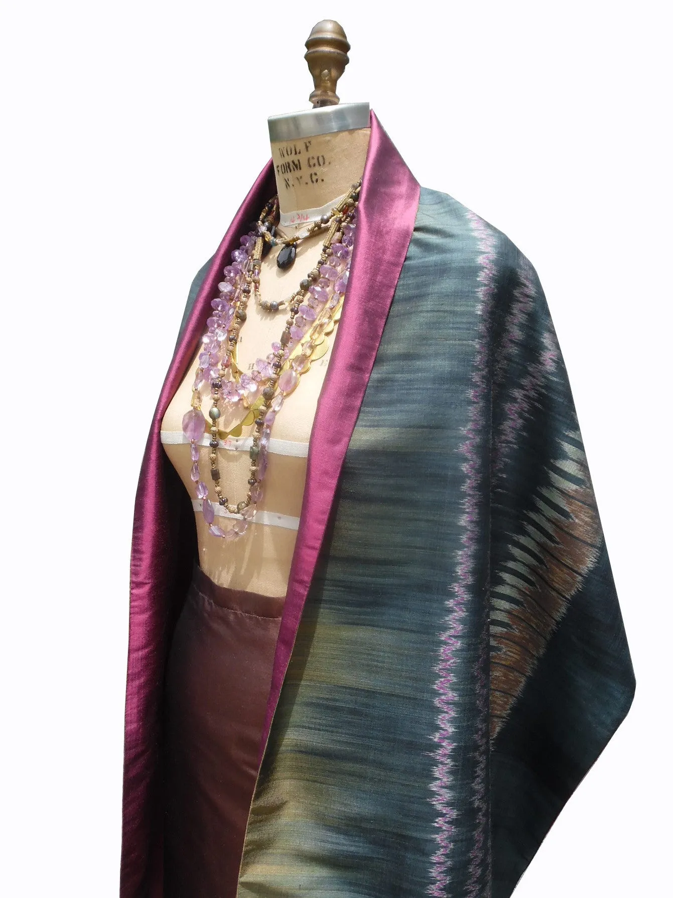 Silk Ikat Double Side Shawl Black Amethyst Eggplant