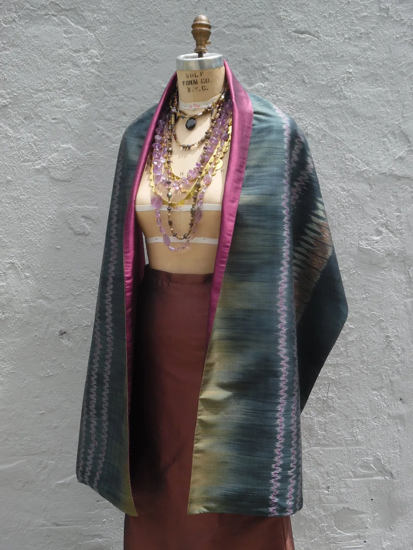 Silk Ikat Double Sided Shawl Black Eggplant