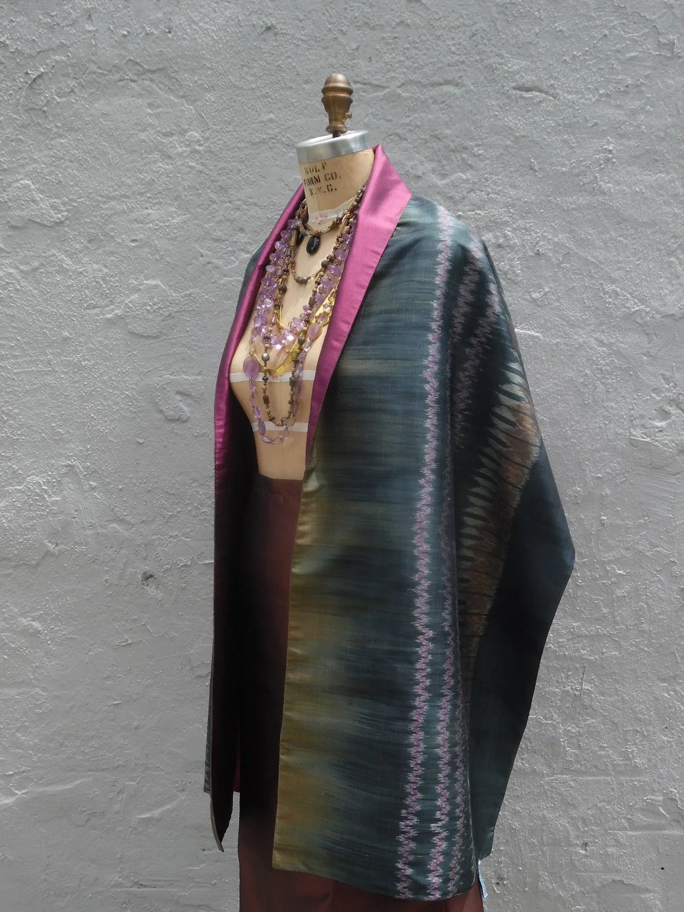 Silk Ikat Double Sided Shawl Black Eggplant