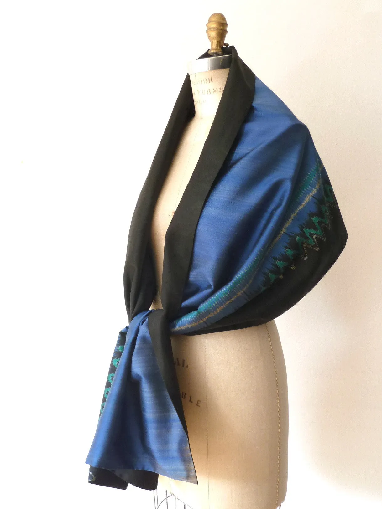 Silk Ikat Double Sided Shawl Black Eggplant