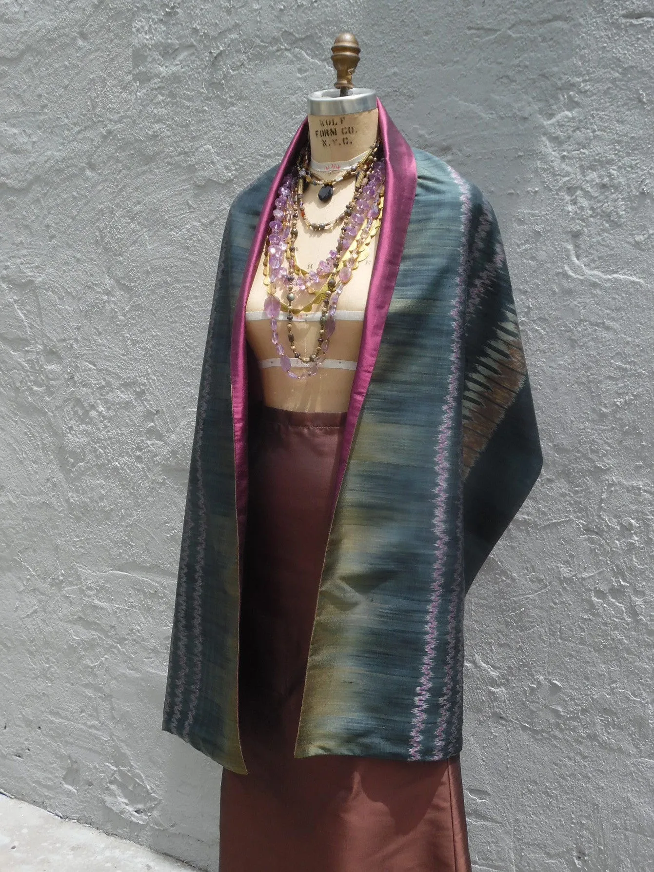 Silk Ikat Double Sided Shawl Black Eggplant